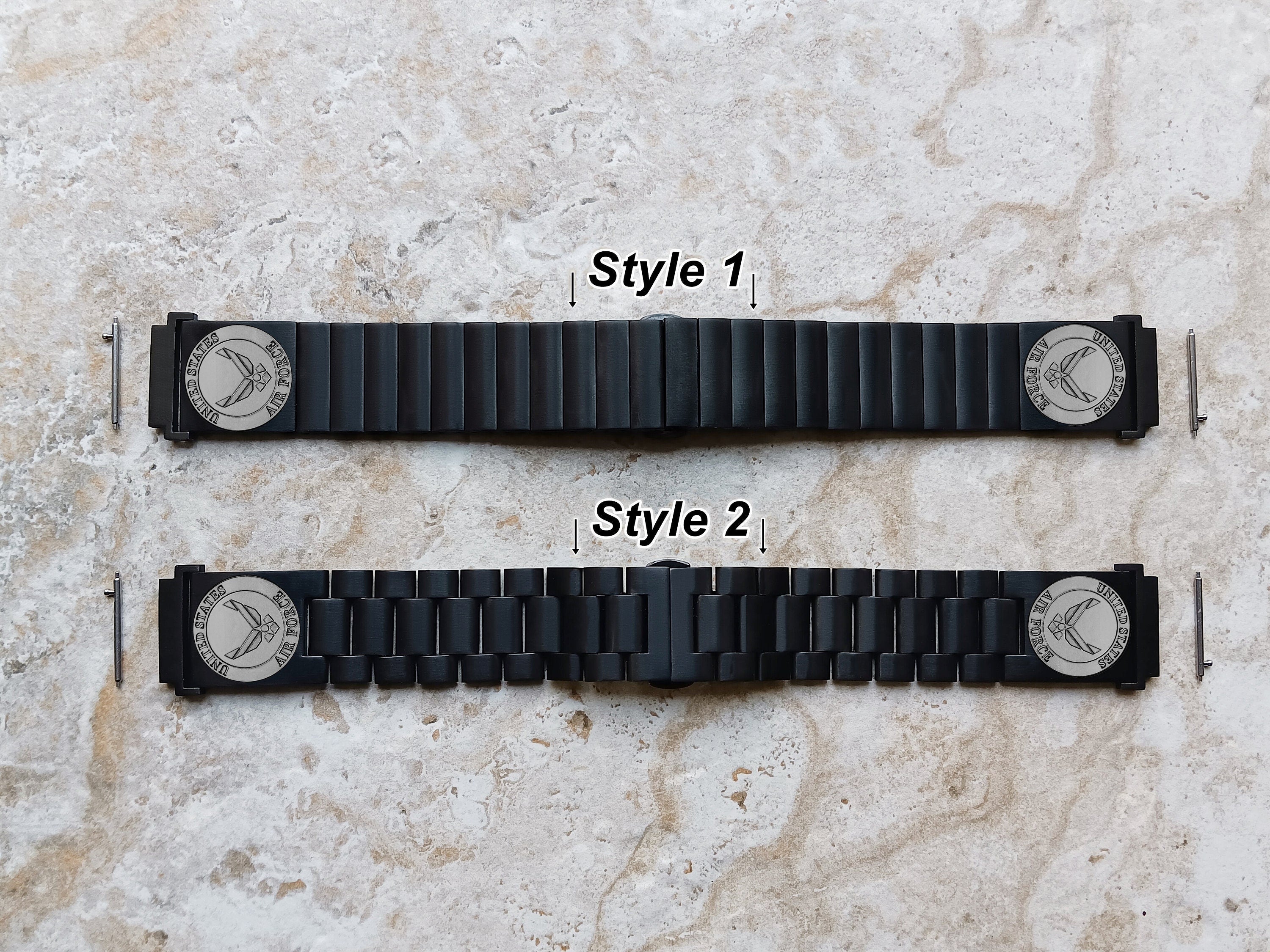 Google Pixel Watch 3 2 1 41mm Engraved US Air Force Watch Band Stainless Steel Tooled Black Color Bracelet Strap AF3 -A20